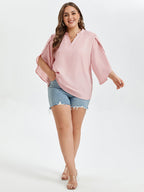 Plain Notched Neck Cut Out Blouse