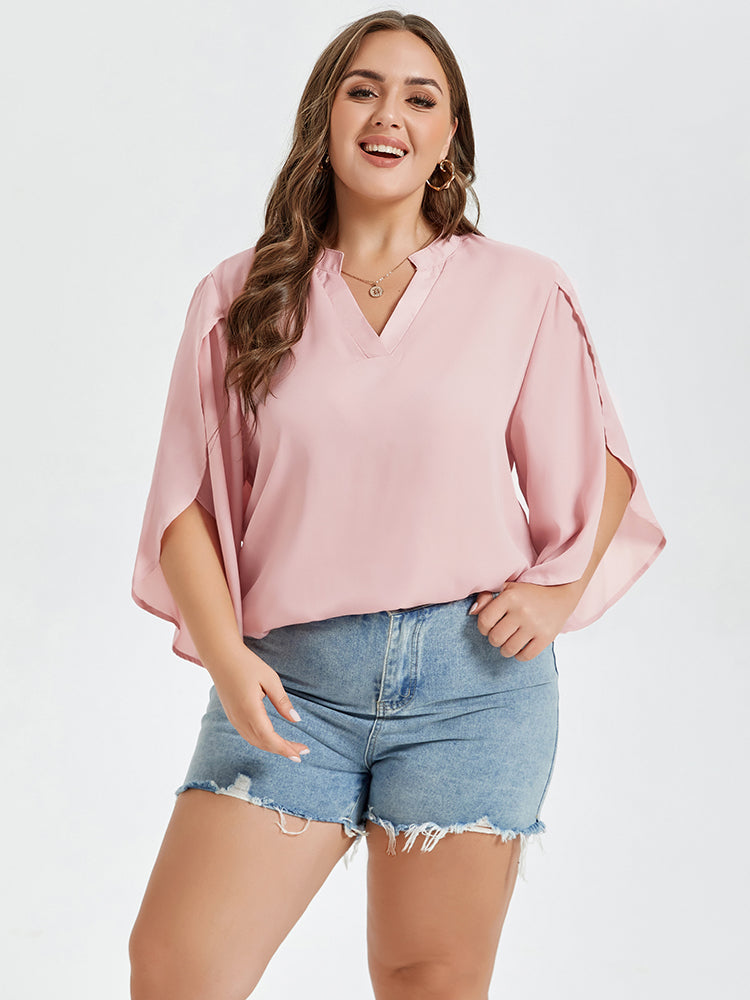Plain Notched Neck Cut Out Blouse
