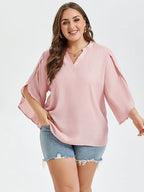 Plain Notched Neck Cut Out Blouse