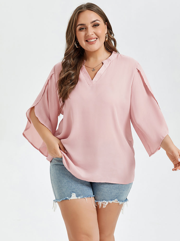 Plain Notched Neck Cut Out Blouse