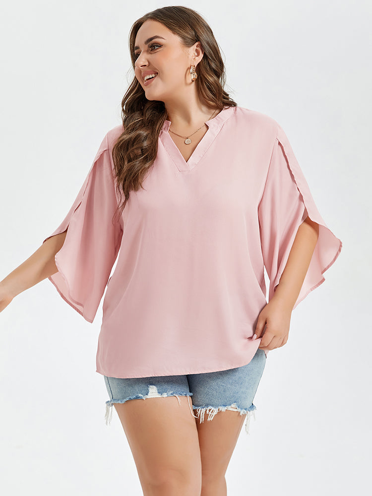 Plain Notched Neck Cut Out Blouse