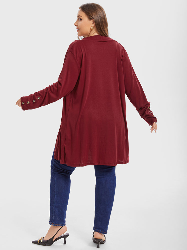 Solid Button Detail Open Front Tunic Coat