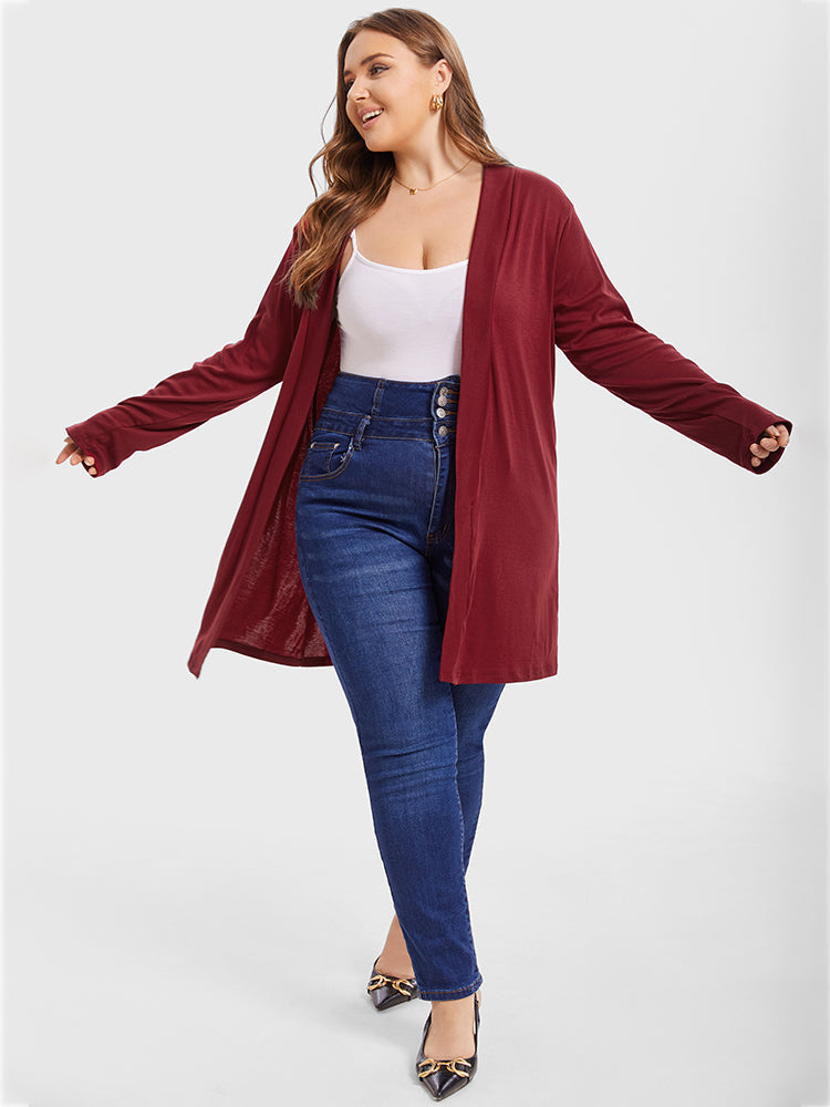 Solid Button Detail Open Front Tunic Coat