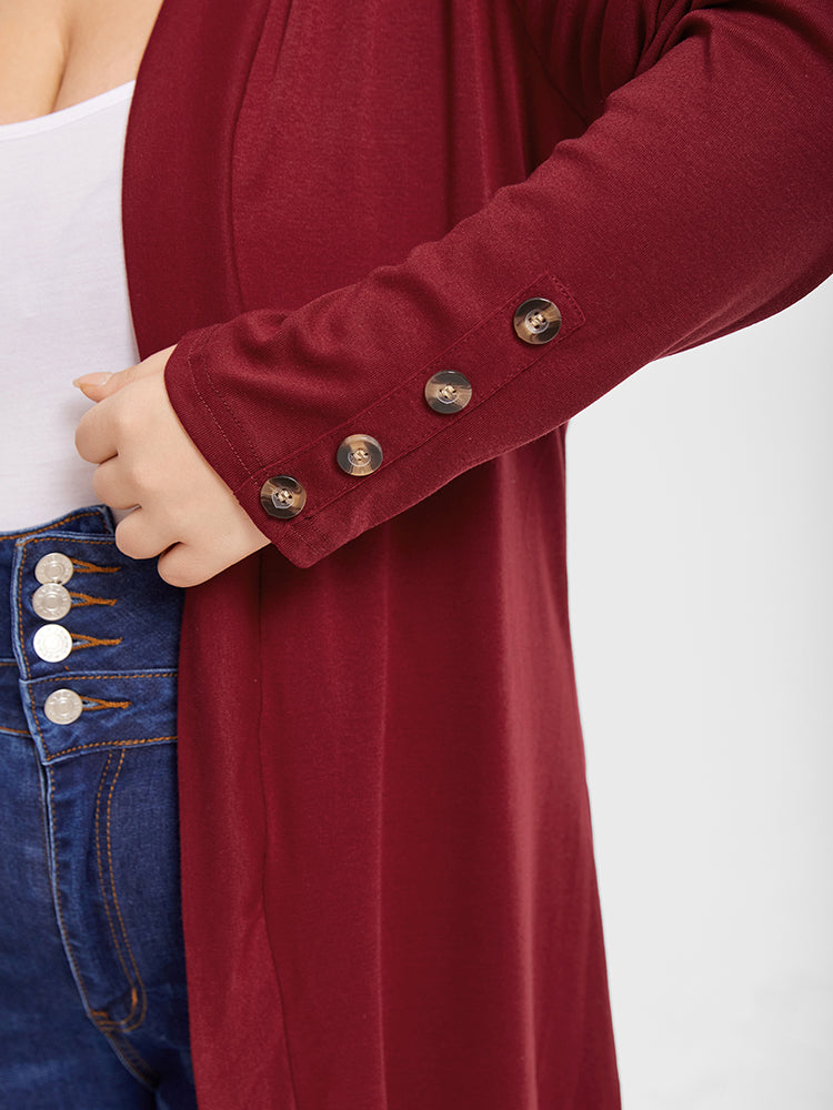 Solid Button Detail Open Front Tunic Coat