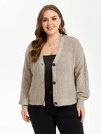 Button Front Drop Shoulder Open Front Cardigan