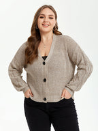 Button Front Drop Shoulder Open Front Cardigan