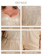 Plus Sequin V Neck Elastic Waist Rompers