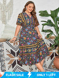 Plus Blue Floral hollow out Tie Front Maxi Dress