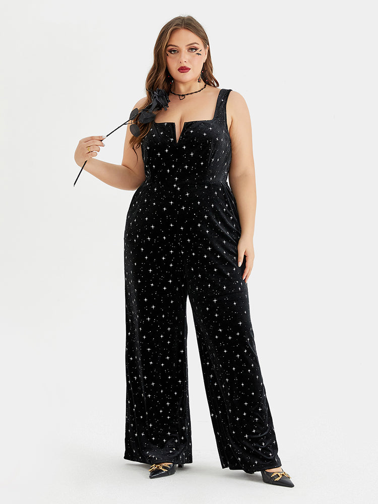 VIP Halloween Star Print Pocket Velvet Cami Jumpsuit