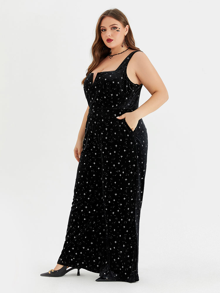 VIP Halloween Star Print Pocket Velvet Cami Jumpsuit