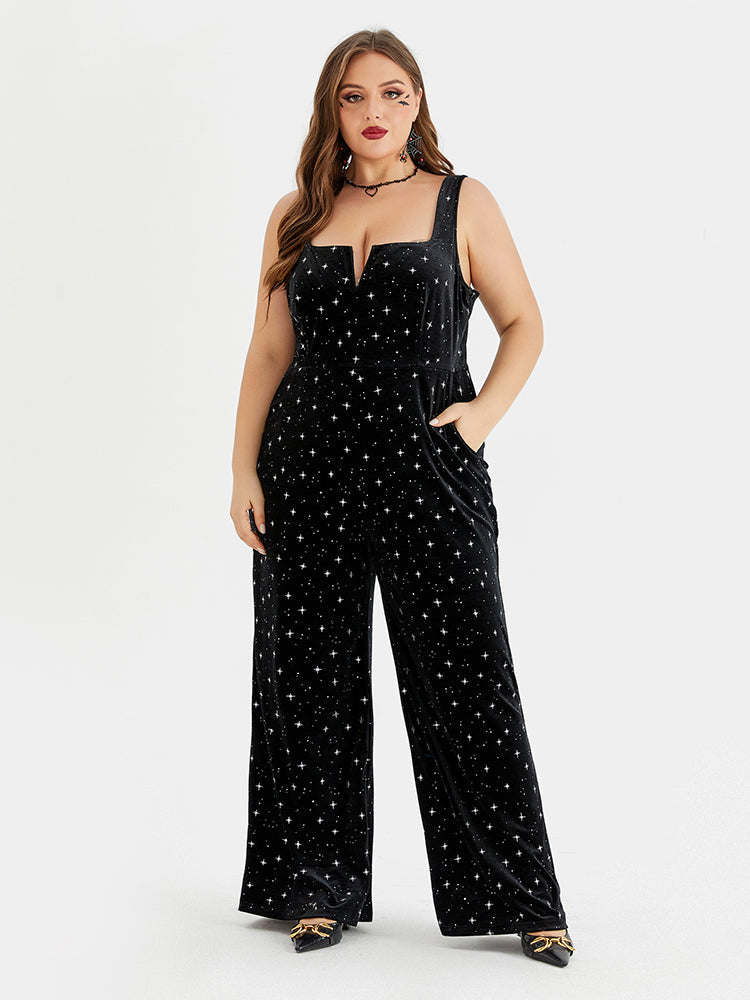 VIP Halloween Star Print Pocket Velvet Cami Jumpsuit