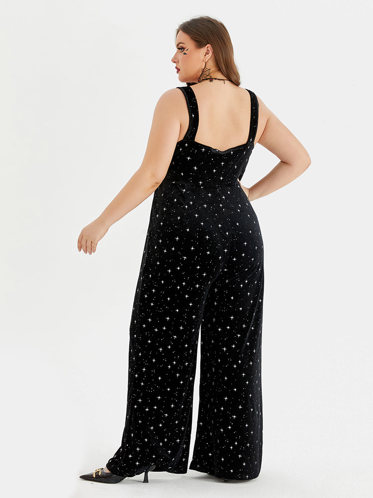 VIP Halloween Star Print Pocket Velvet Cami Jumpsuit