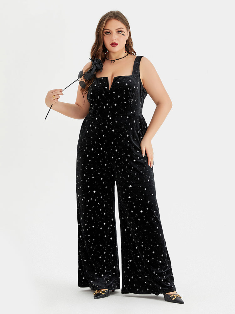 VIP Halloween Star Print Pocket Velvet Cami Jumpsuit