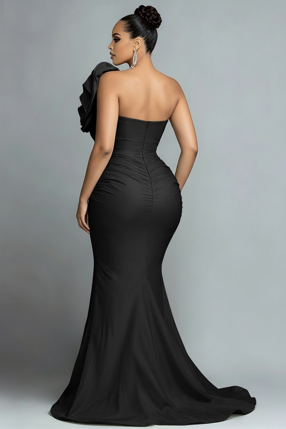 Xpluswear Design Plus Size Formal Sage Green Asymmetrical Collar One Shoulder Asymmetric Hem Irregular Hem Ruffle Satin Maxi Dresses