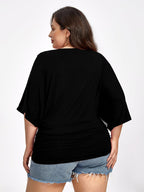 VIP Plus Plain Crisscross V Neck Ruched Hem Tee
