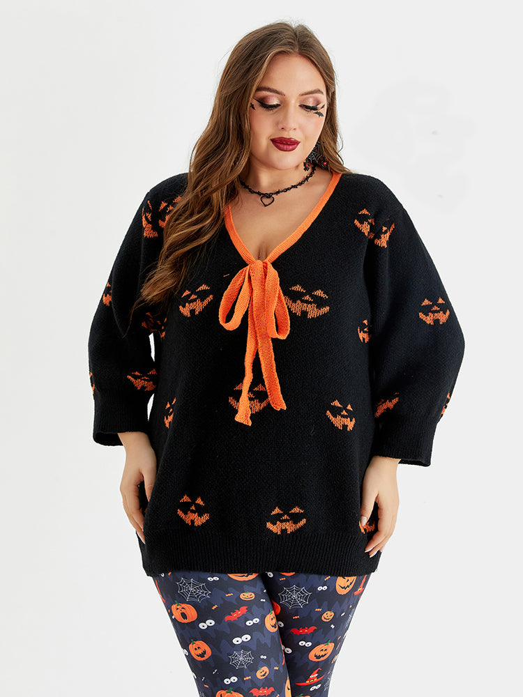 VIP Halloween Pattern Tie Front Sweater