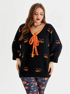 VIP Halloween Pattern Tie Front Sweater