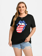Plus Black Color Tongue Print Round Neck Graphic Tee