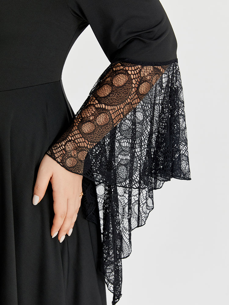 Halloween Skeleton Lace Asymmetrical Hem Midi Dress
