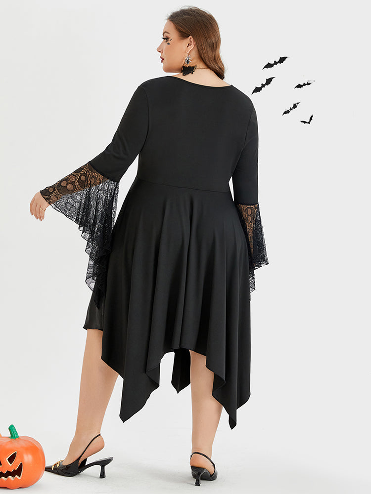 Halloween Skeleton Lace Asymmetrical Hem Midi Dress