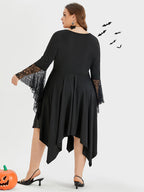 Halloween Skeleton Lace Asymmetrical Hem Midi Dress