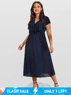 Plus Blue Crisscross Ruffle Wrap Maxi Dress