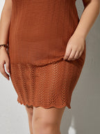 Plus Red Brown Flutter Hem Crochet Cover Up Dress