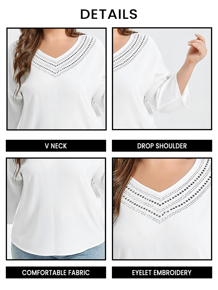 VIP Solid V-Neck Studded Detail Tee