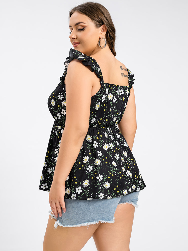 VIP Plus Floral Print Ruffle Trim Cami Blouse