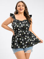 VIP Plus Floral Print Ruffle Trim Cami Blouse
