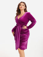 VIP V-Neck Ruched Draped Velvet Dress