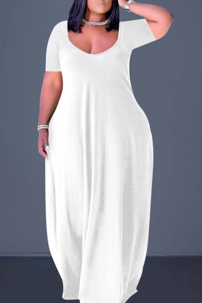 Xpluswear Plus Size Casual Burgundy Short Sleeves Solid Cocoon Summer Sun Maxi Dress