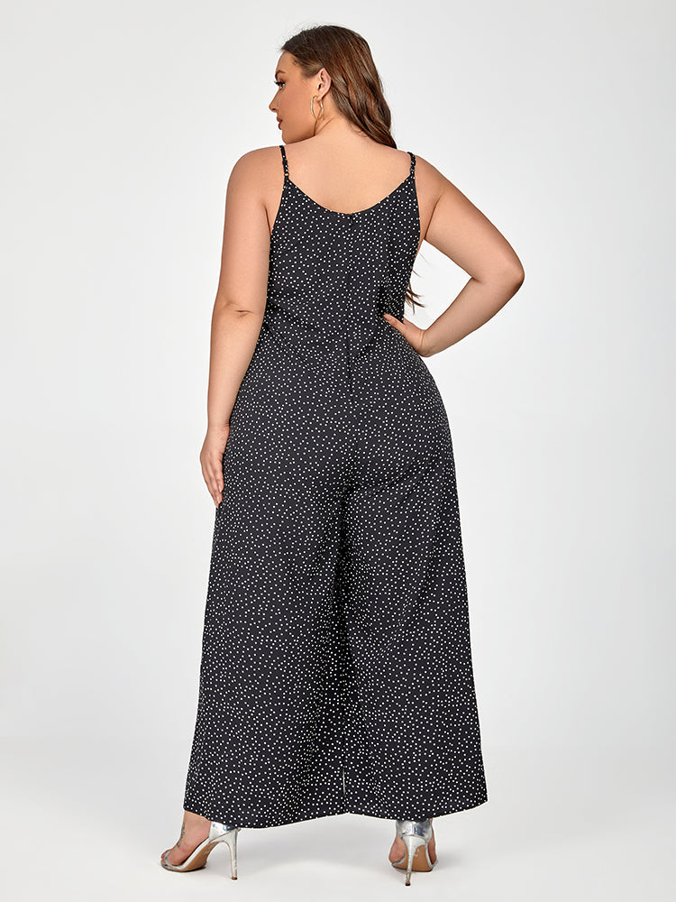 Plus Black Polka Dot Spaghetti Strap Jumpsuit