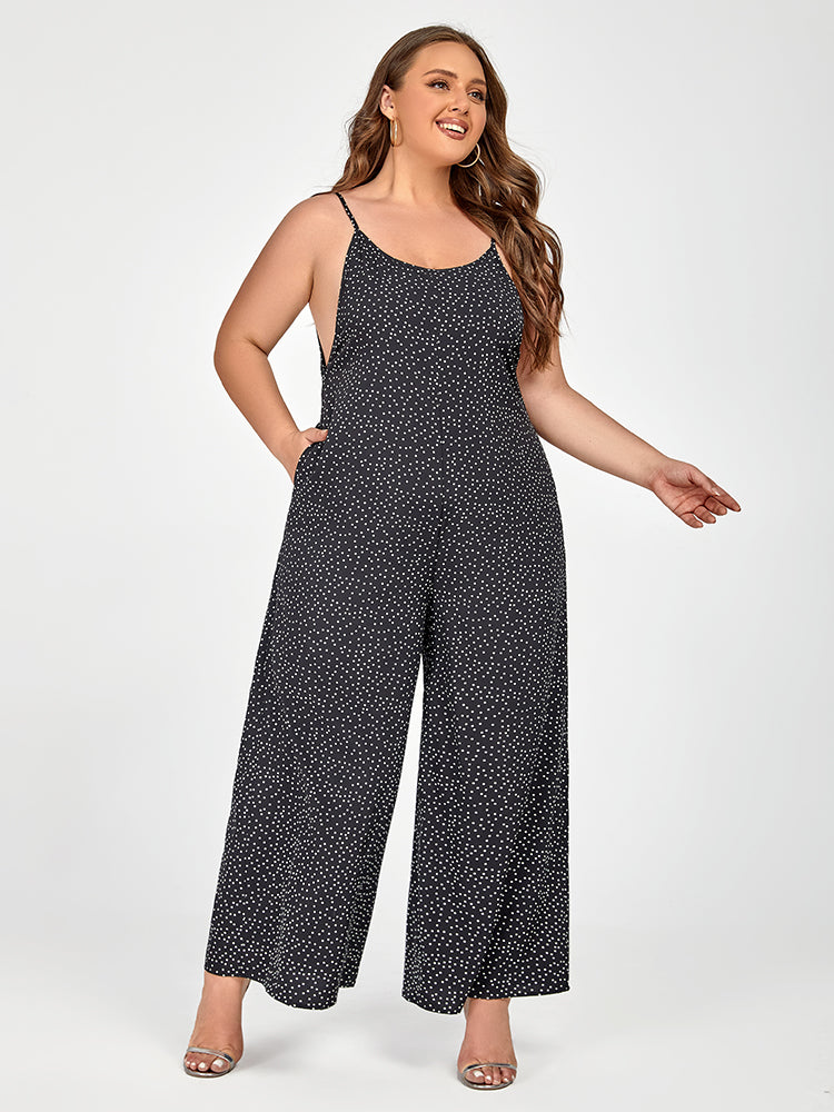 Plus Black Polka Dot Spaghetti Strap Jumpsuit