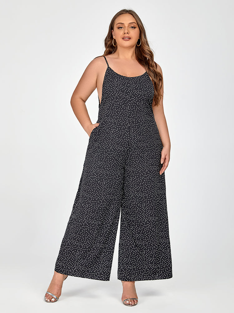 Plus Black Polka Dot Spaghetti Strap Jumpsuit