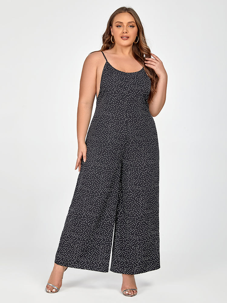 Plus Black Polka Dot Spaghetti Strap Jumpsuit