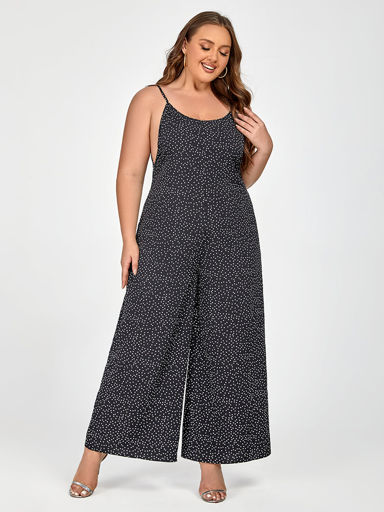 Plus Black Polka Dot Spaghetti Strap Jumpsuit
