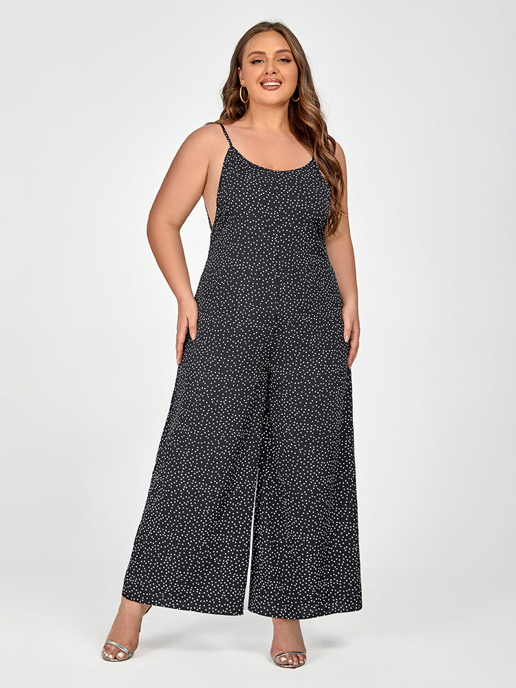Plus Black Polka Dot Spaghetti Strap Jumpsuit