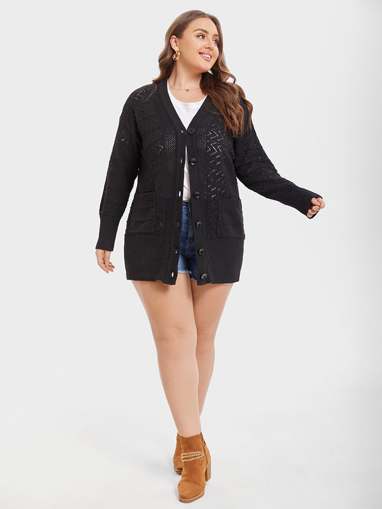 VIP Pointelle Knit Button Dual Pocket Cardigan