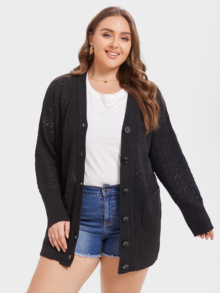 VIP Pointelle Knit Button Dual Pocket Cardigan