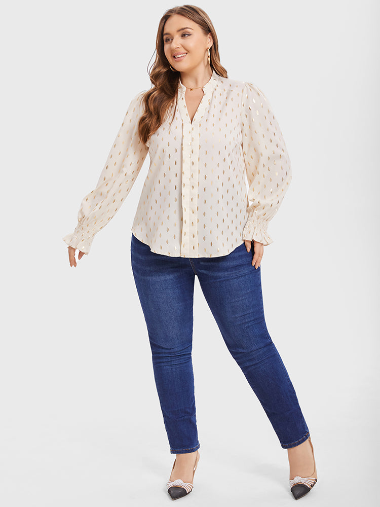 Feather Print Flounce Sleeve Blouse