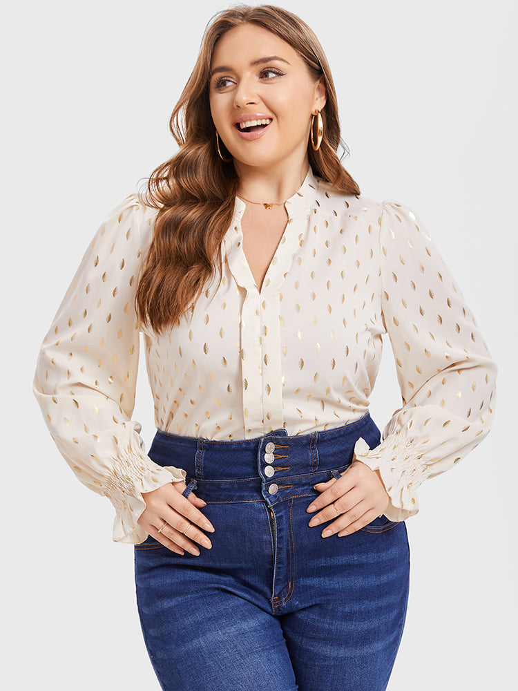 Feather Print Flounce Sleeve Blouse