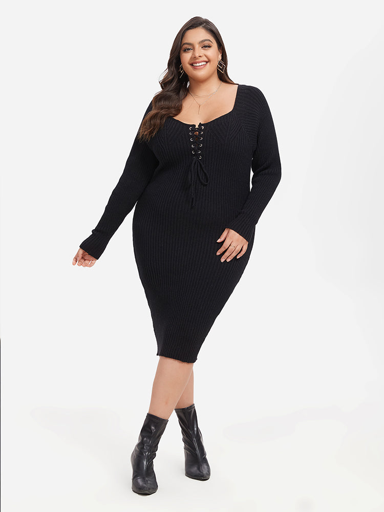 VIP Lace Up Front Midi Sweater Dress