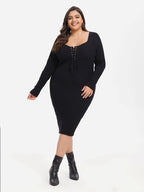 VIP Lace Up Front Midi Sweater Dress