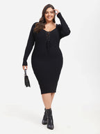 VIP Lace Up Front Midi Sweater Dress