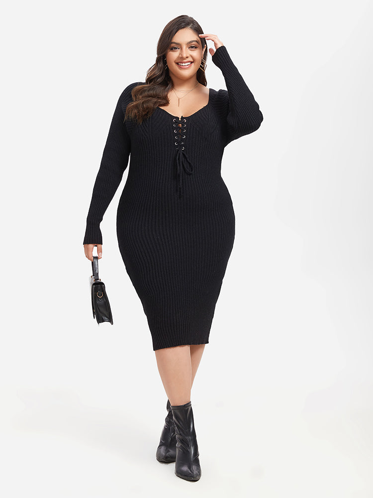 VIP Lace Up Front Midi Sweater Dress