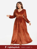 Lantern Sleeve Ruched Velvet Maxi Dress