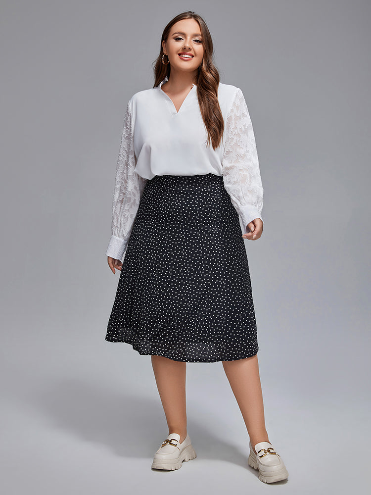 Plus Jacquard Lantern Sleeve V-Neck Blouse