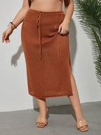Plus Red Brown Tie Front Split Cover Up Skirt