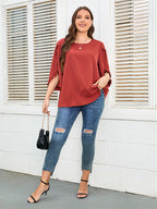 Plus Orange Frill Trim Sleeves Blouse